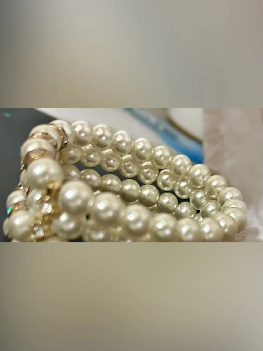 Beautiful Four-row Faux Pearl Stretch Bracelet with Gold & Crystal Accents - Picture 11 of 11